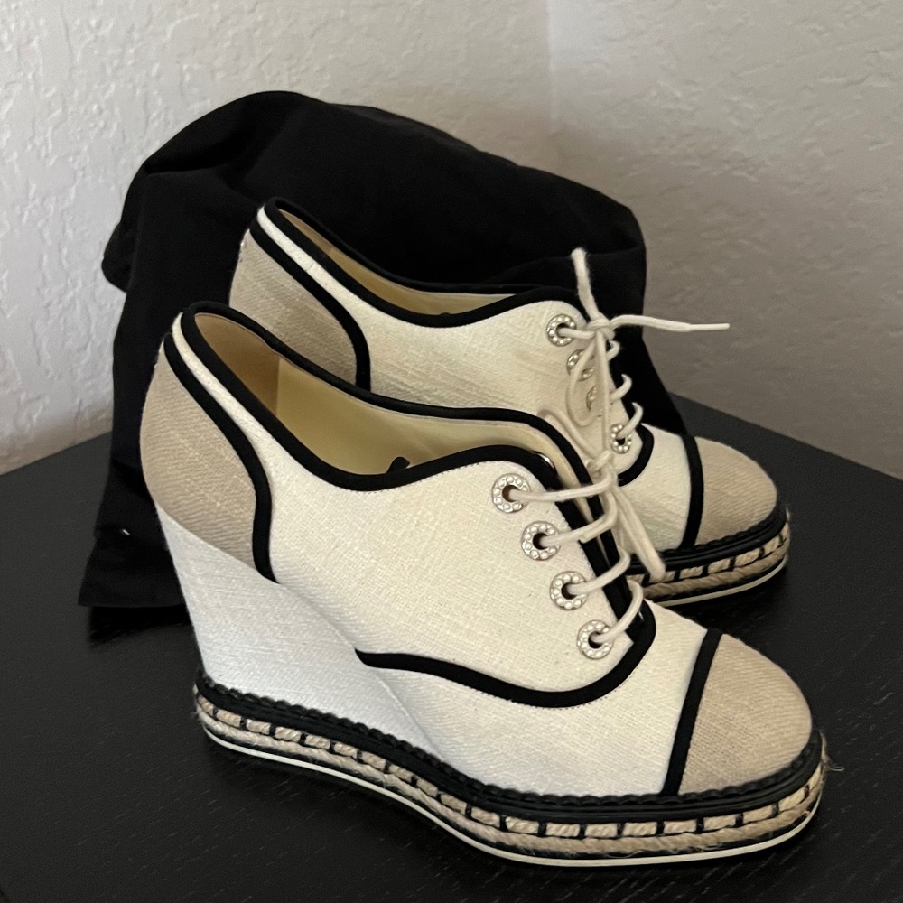 Chanel Multicolor Canvas CC Wedge Sneakers